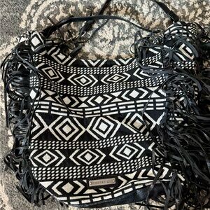 Fringe - Madden Girl Geometric Black and White Fringe Shoulder Bag